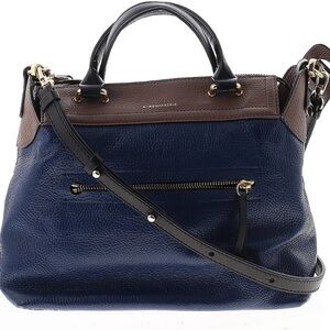 BCBGMaxAzria Navy and Brown Leather Double Handle Purse Crossbody Strap Satchel